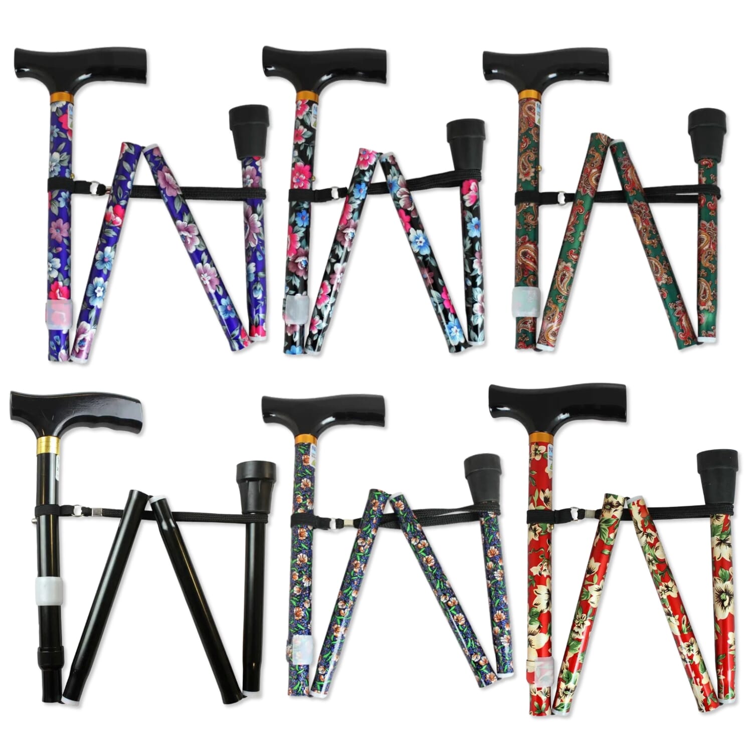 View Folding Walking Stick Black Floral information