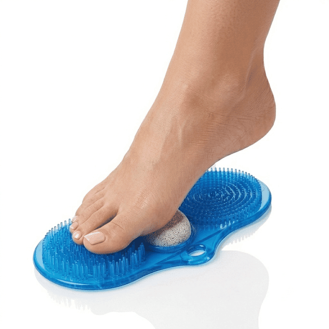foot cleaner with pumice in use