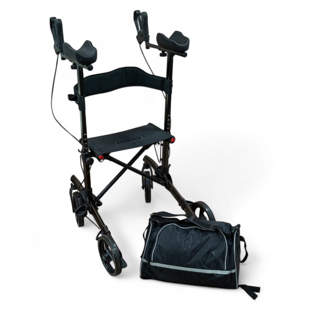 forearm four wheeled rollator black bag detached