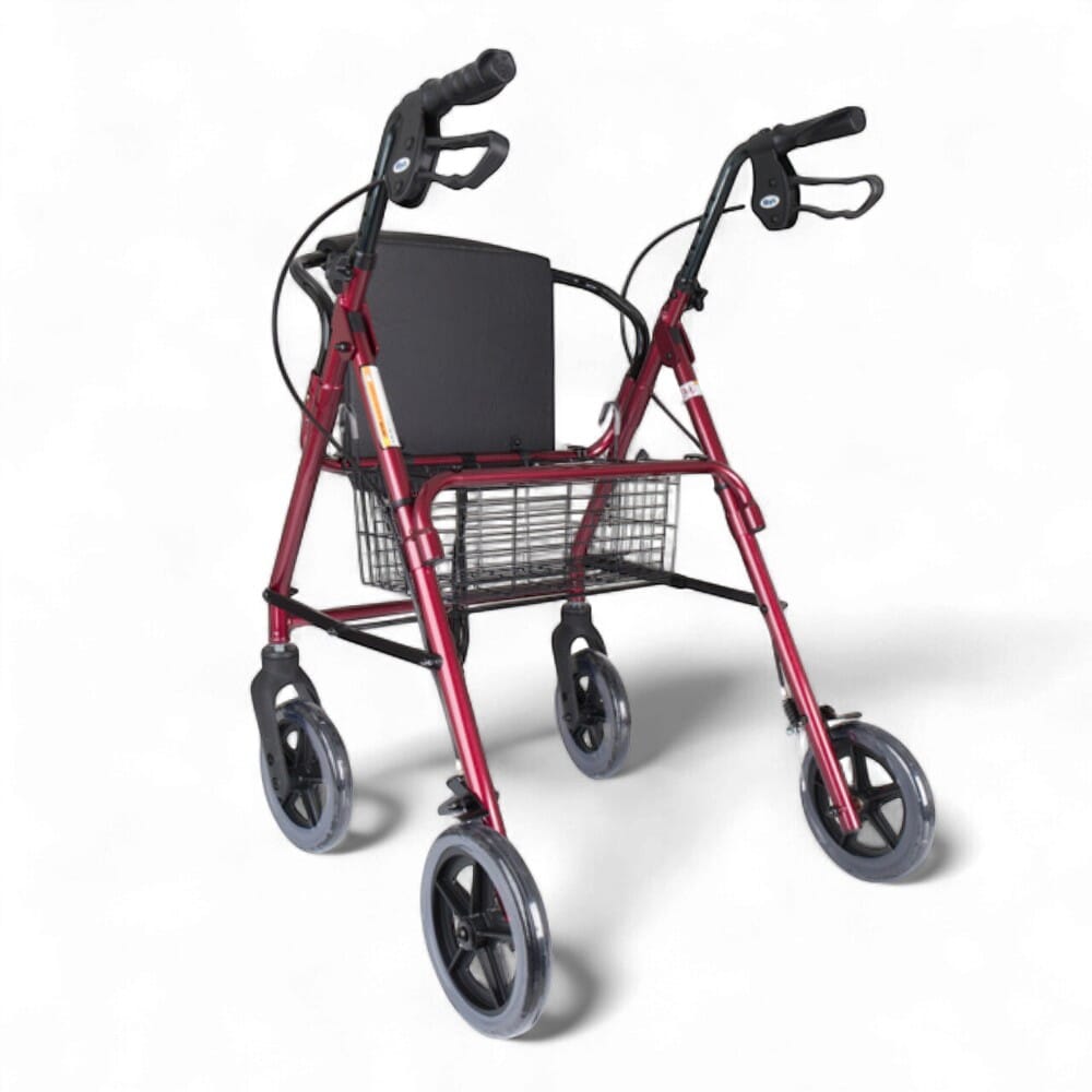 four wheeled rollator with seat back