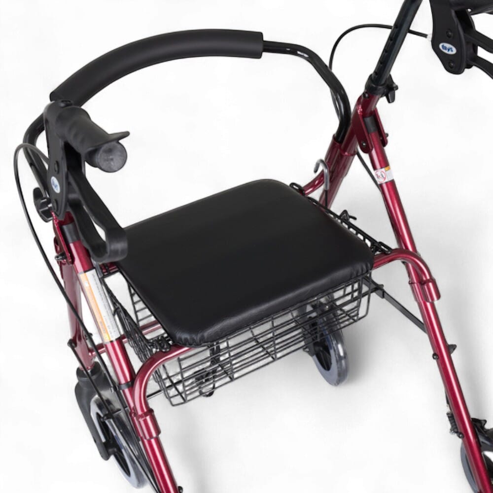 four wheeled rollator with seat down