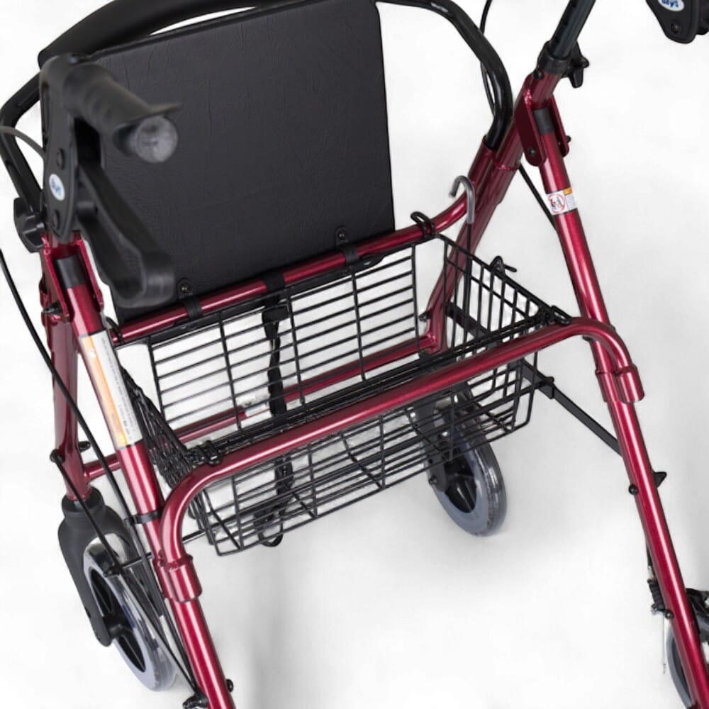 four wheeled rollator with seat lifted