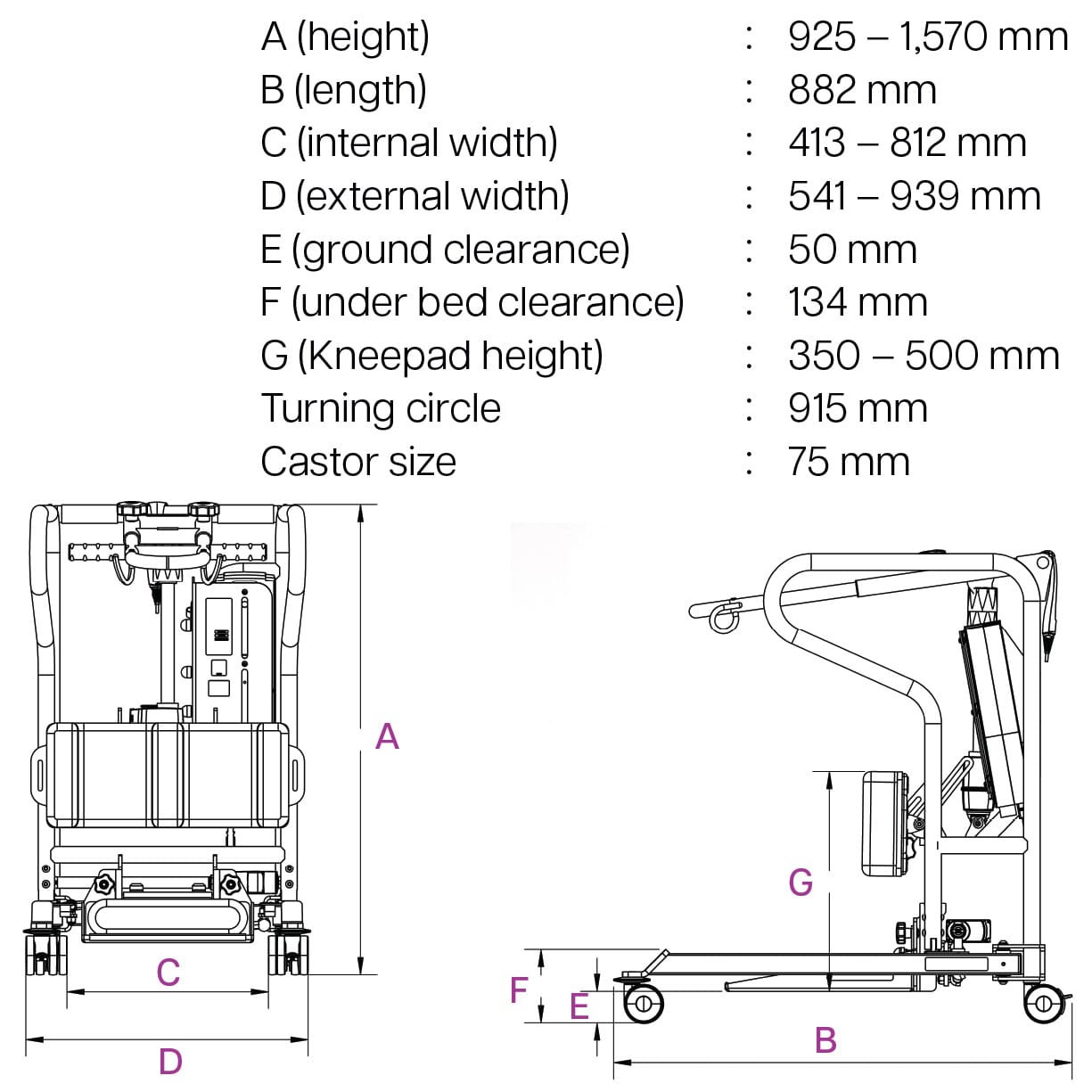 freeway sa180c compact sit to stand aid measurements