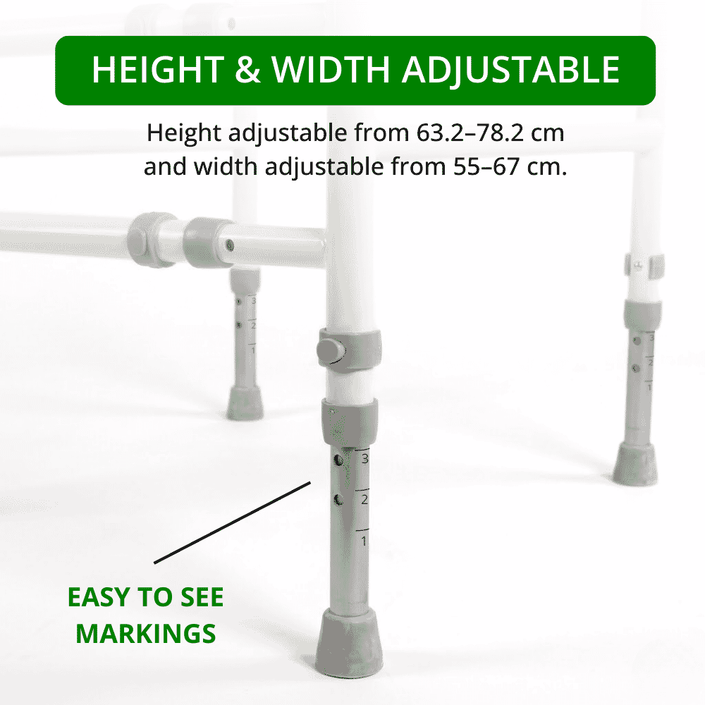 fully adjustable toilet frame height and width