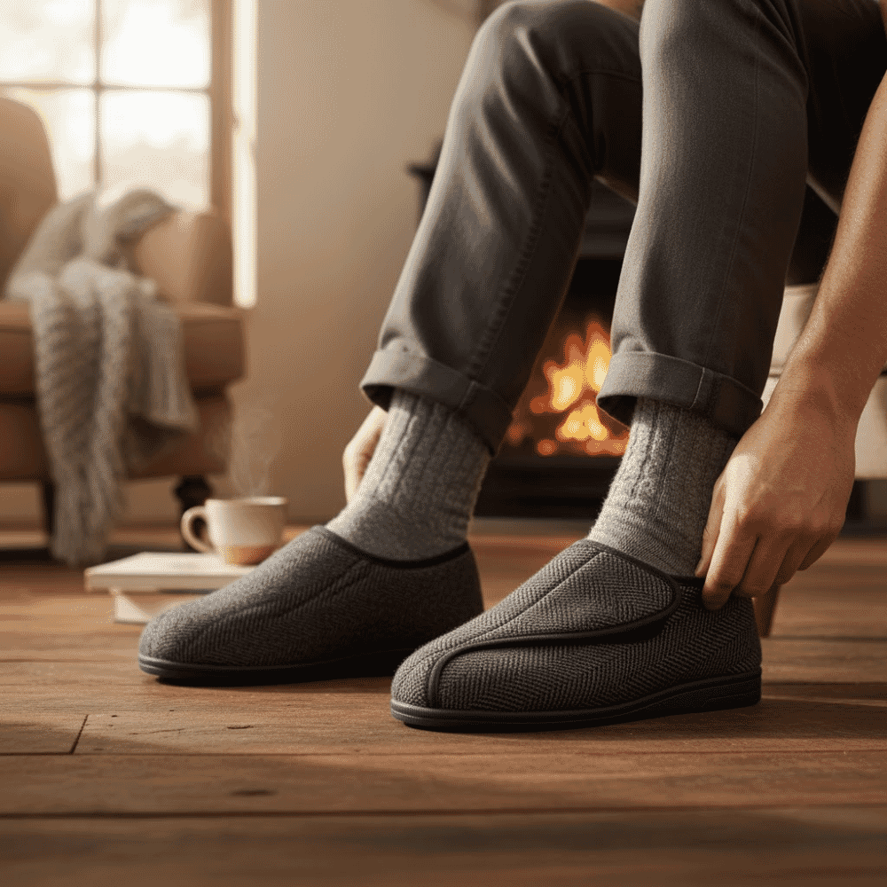 gary mens extra wide slipper grey chevron lifestyle