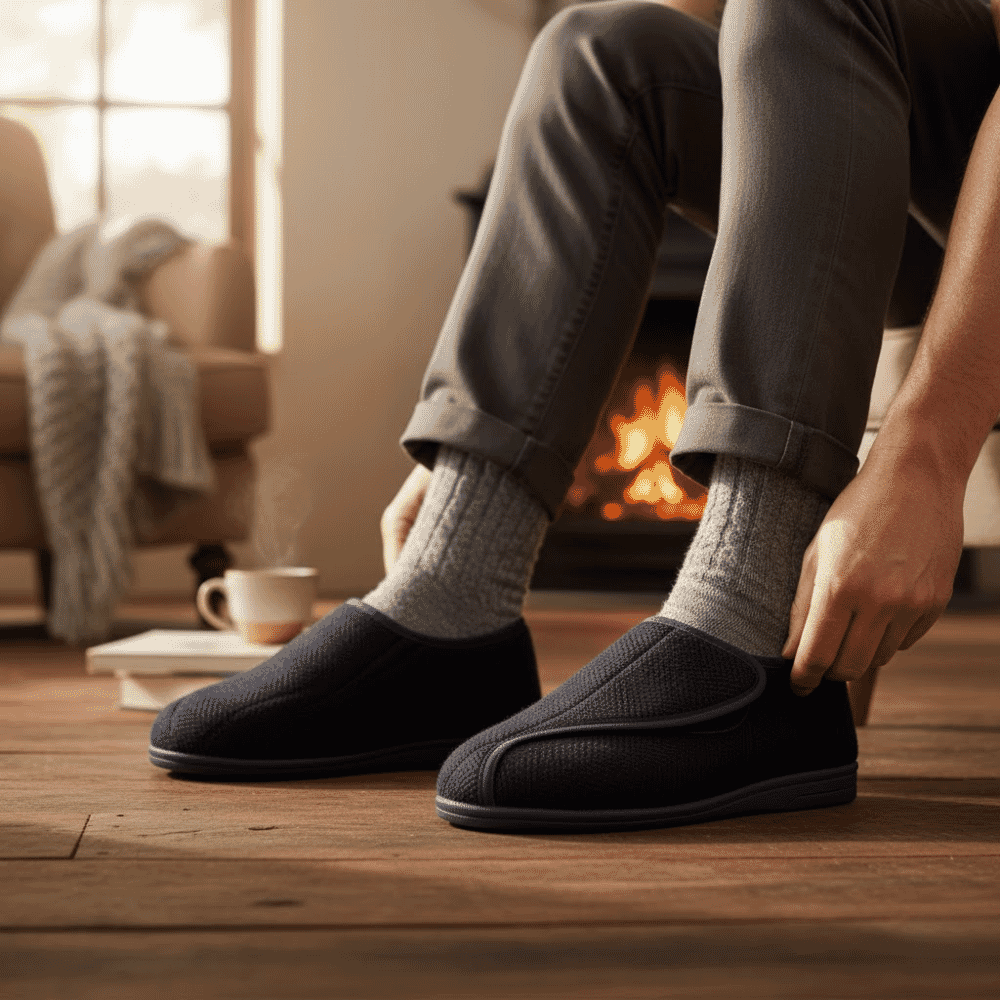 gary mens extra wide slipper navy chevron lifestyle