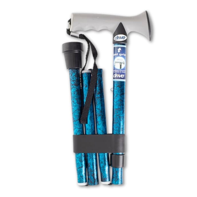 gel grip handle folding walking stick blue