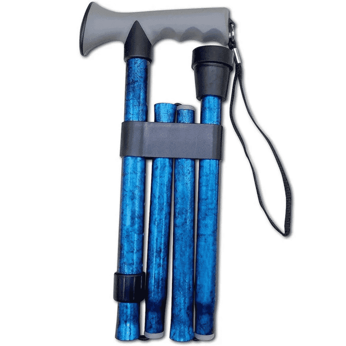 gel handle folding walking stick blue