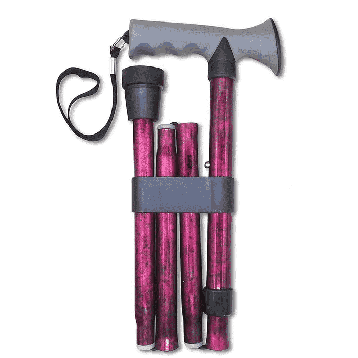 gel handle folding walking stick pink