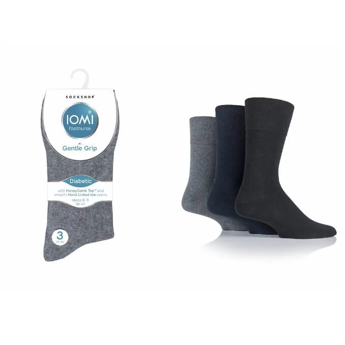 gentle grip diabetic socks 3 pairs size 12 14 black navy grey