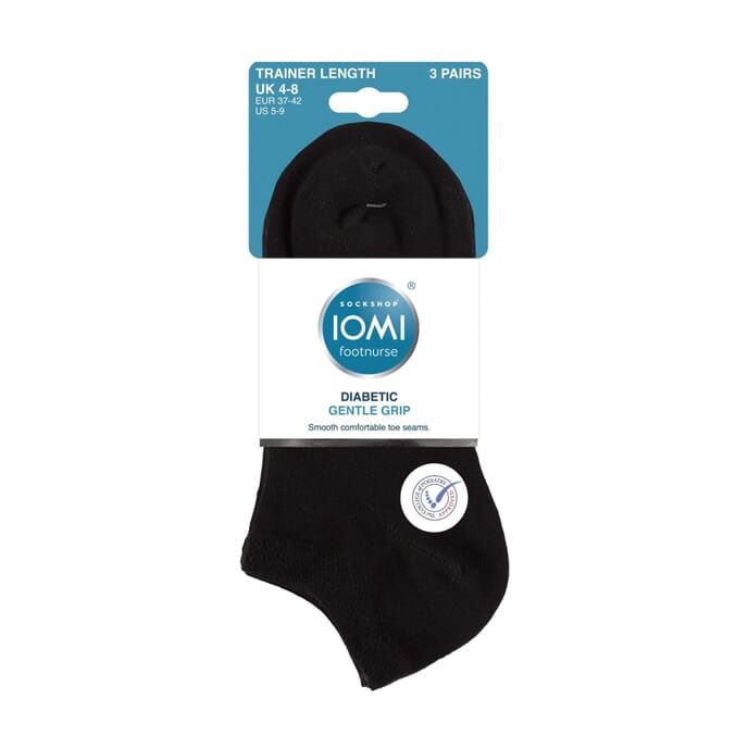 gentle grip diabetic trainer socks 3 pairs size 4 8 black