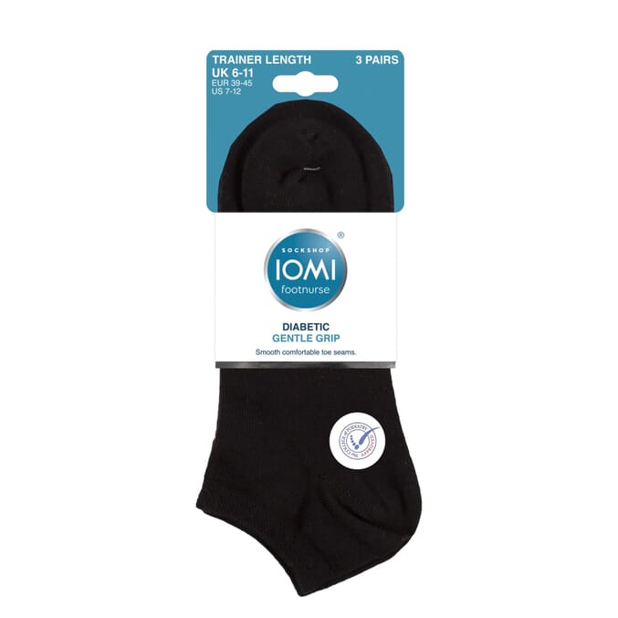 gentle grip diabetic trainer socks 3 pairs size 6 11 black