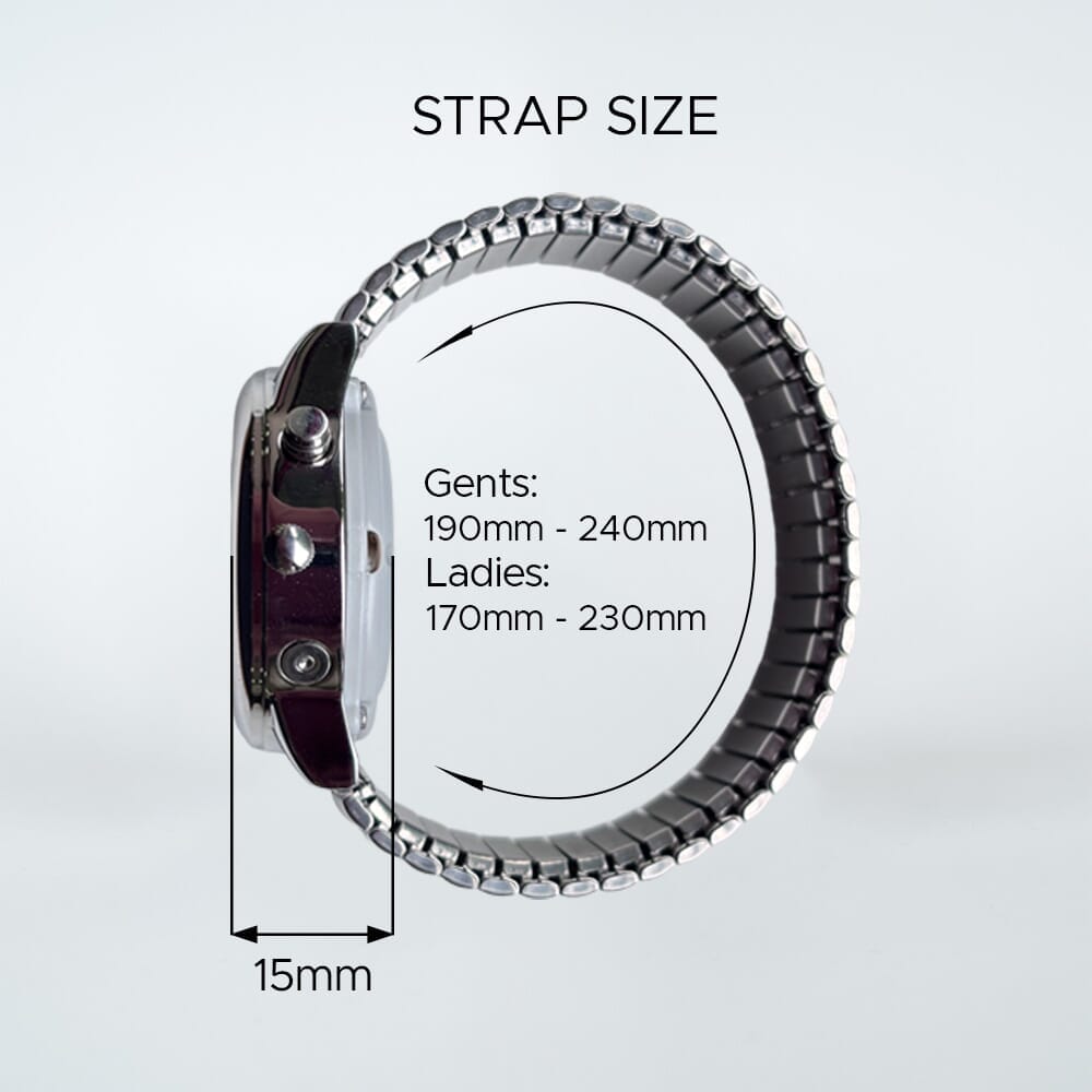 gents talking atomic watch with expanding bracelet dimensions