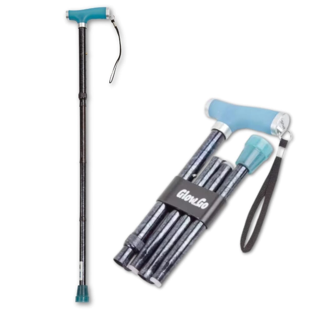 glow handle folding walking stick tye dye