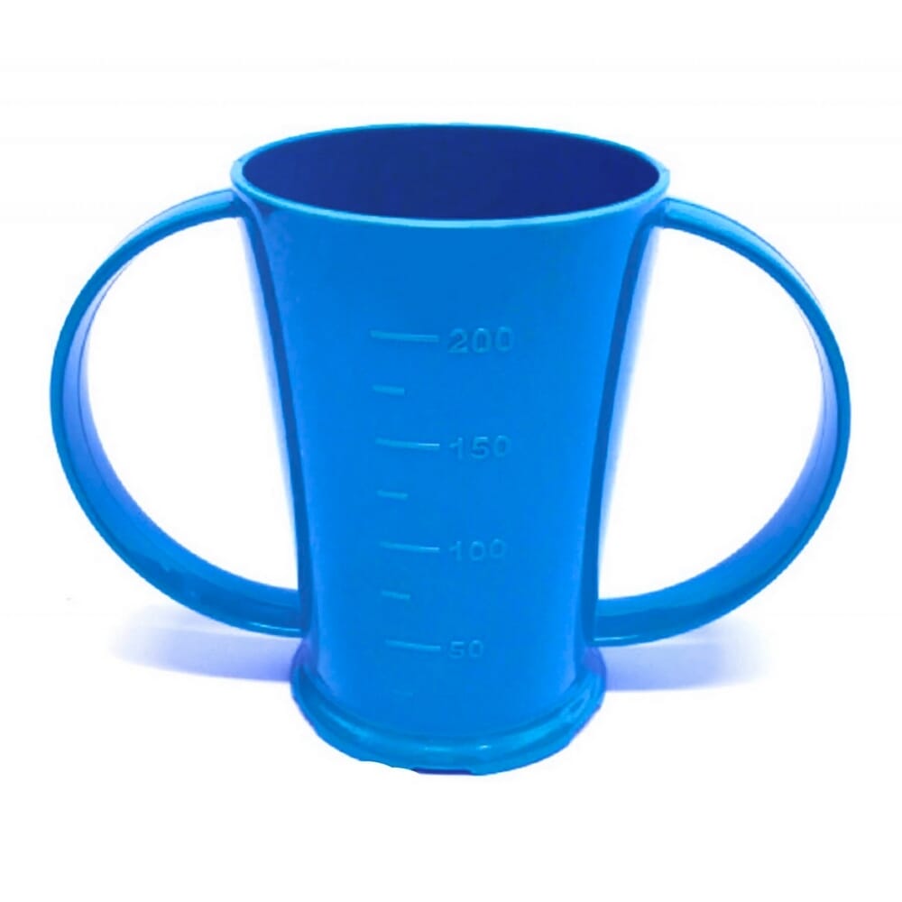 graduated two handled beaker blue