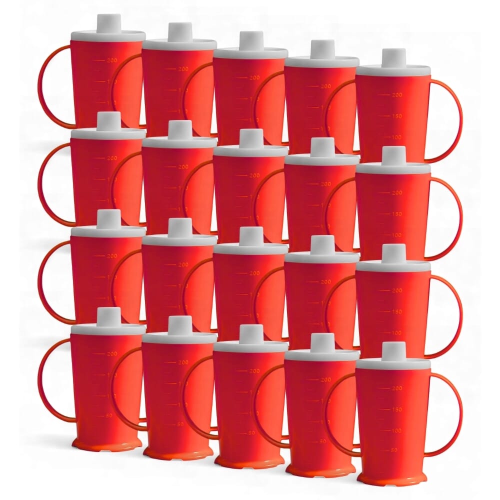 graduated two handled drinking beaker red pack of 20