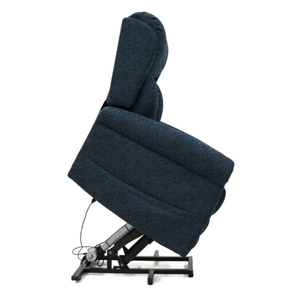 grande dallux nevis triple motor riser recliner chair denim rising side view