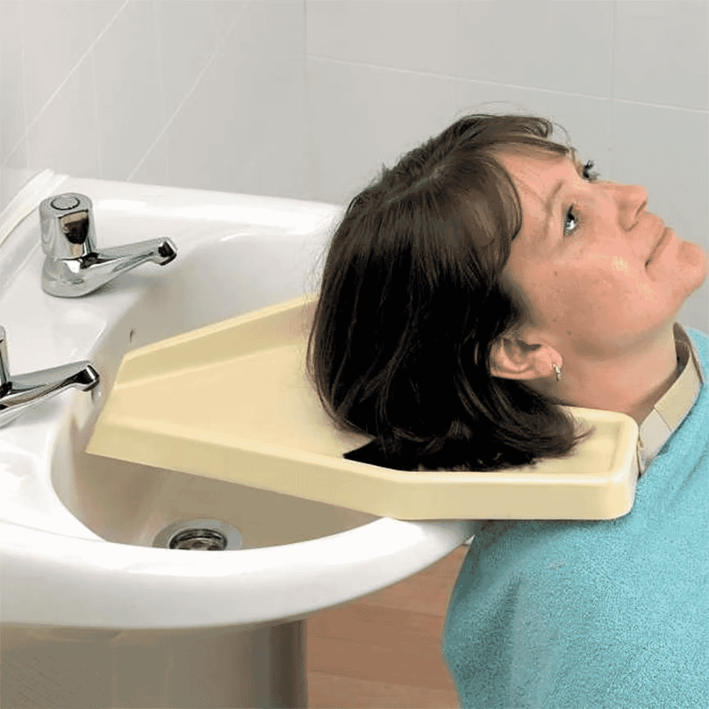 hair washing tray for sink in use