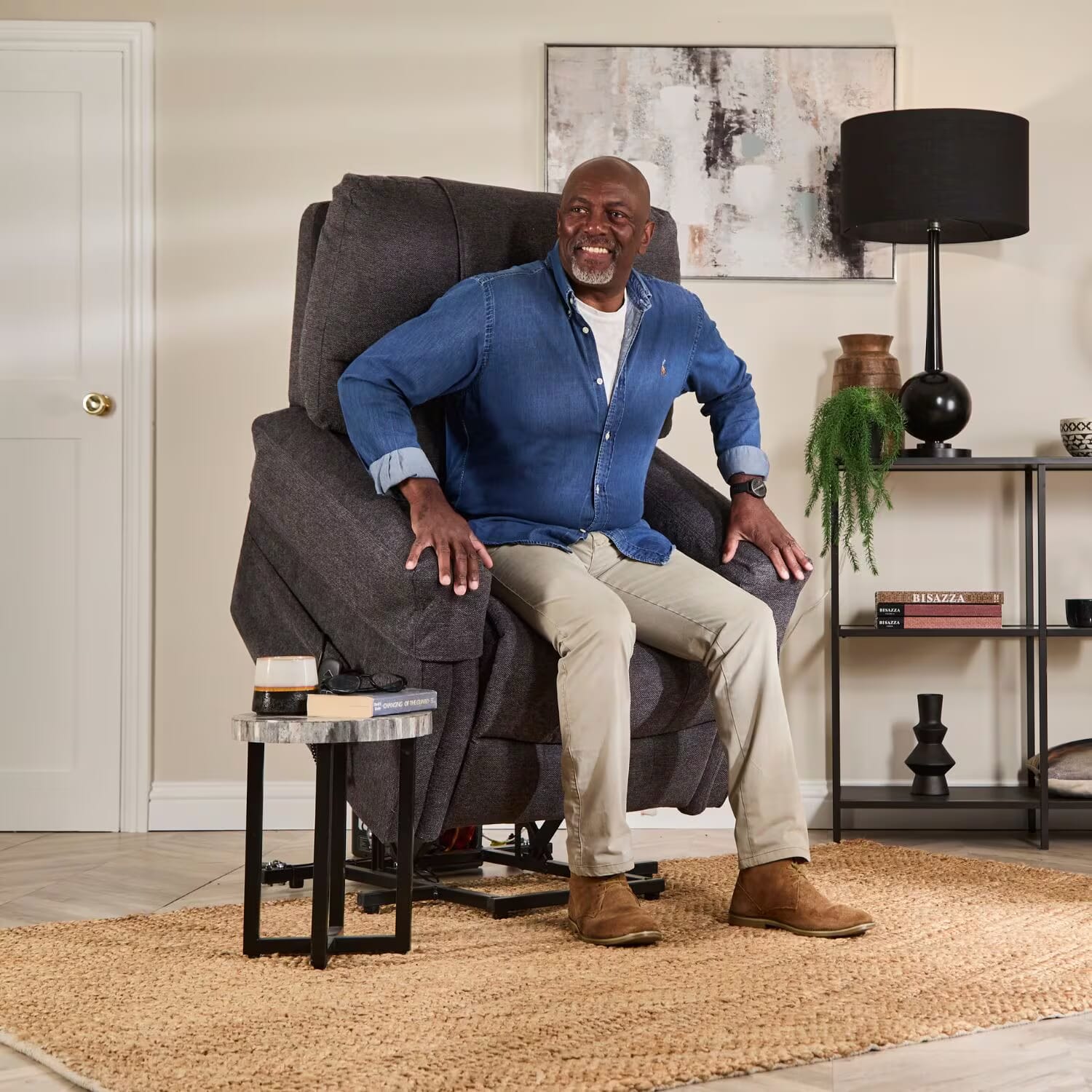 hamdon wall hugger rise recline chair in use