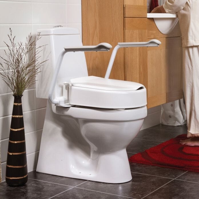 View Etac HiLoo II Fixed Raised Toilet Seat with Armrests 60mm information