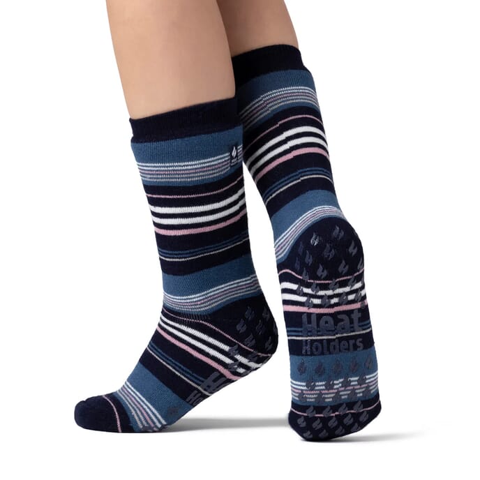 heat holders raynauds socks stripy size 4 8 navy