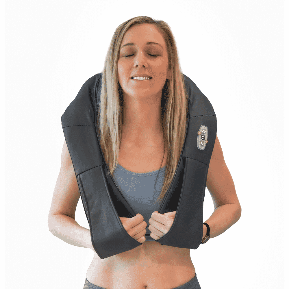 heated neck massager in use