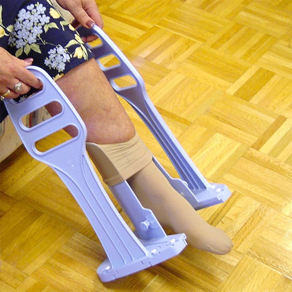 heel guide compression stocking aid in use