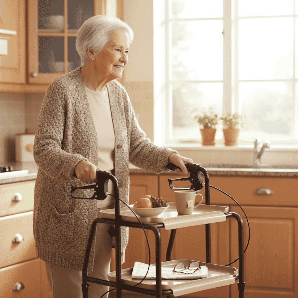 height adjustable kitchen strolley trolley with brakes close up