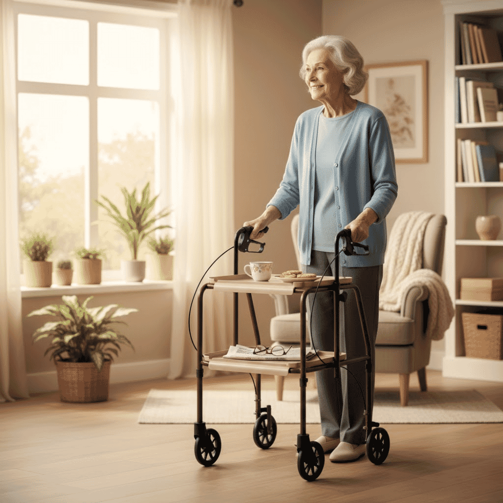height adjustable kitchen strolley trolley with brakes in use