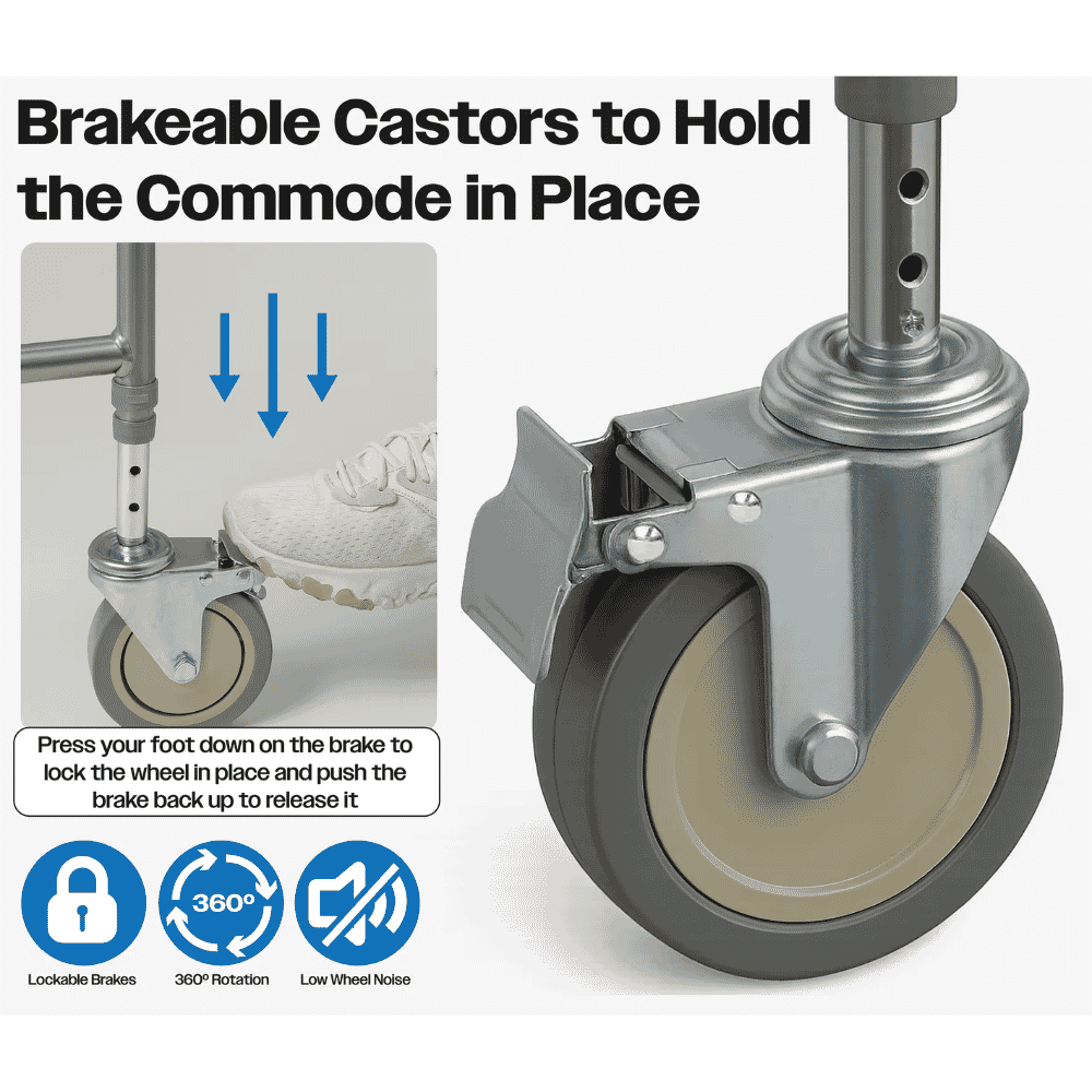 height adjustable mobile commode brakes