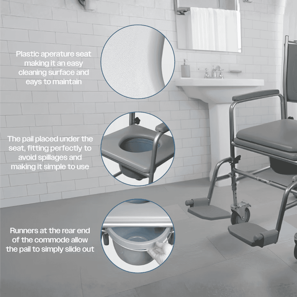 height adjustable mobile commode commode features