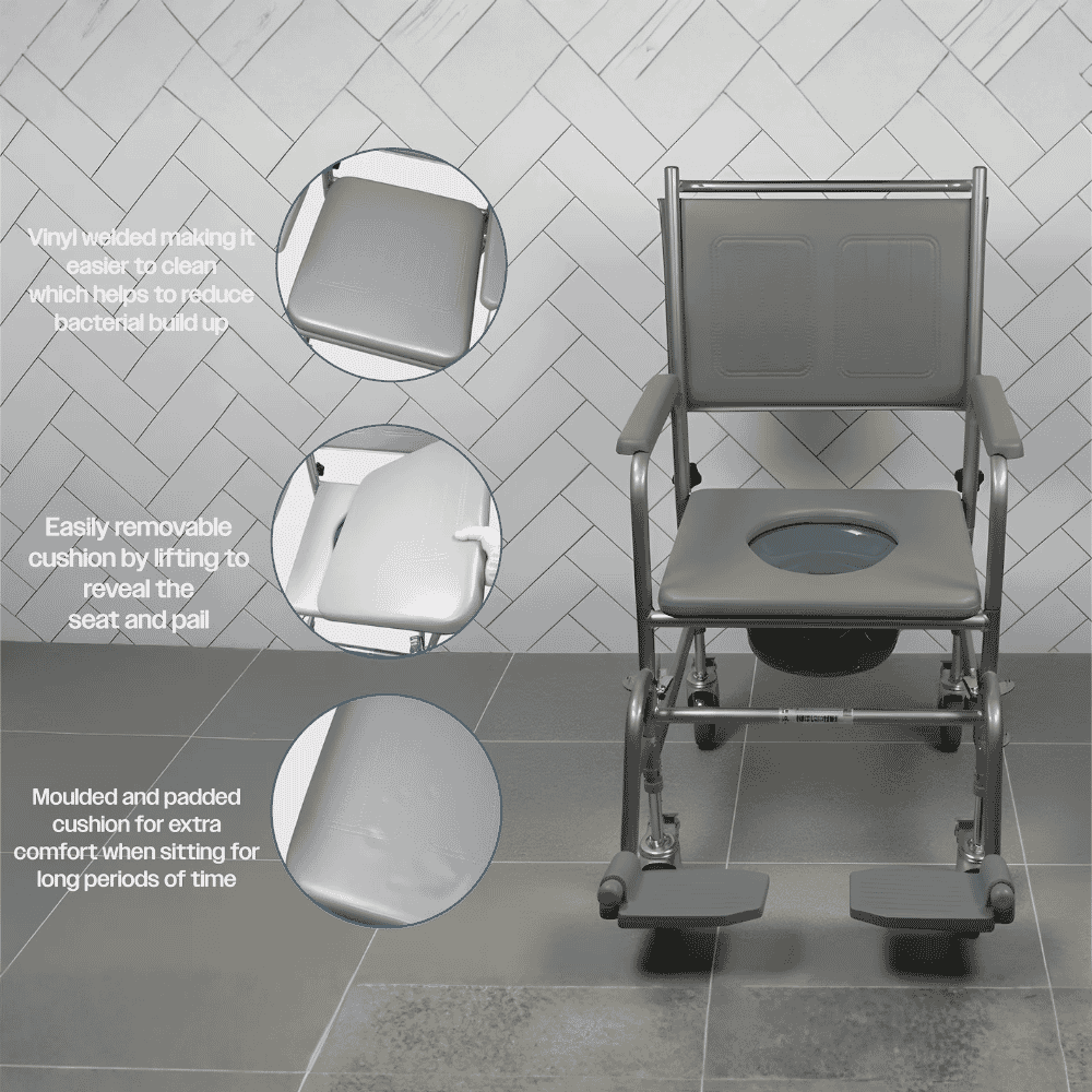 height adjustable mobile commode seat features