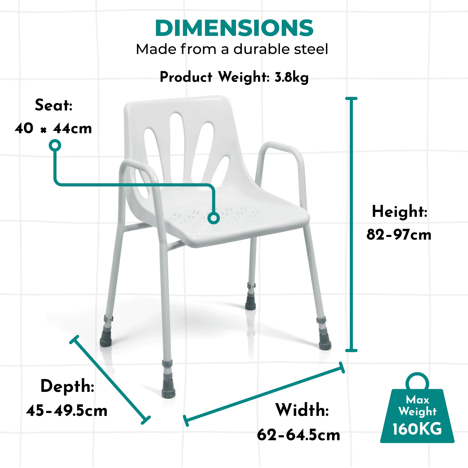 height adjustable shower chair dimensions