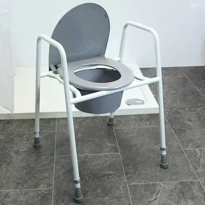 height adjustable toilet frame and seat lid up