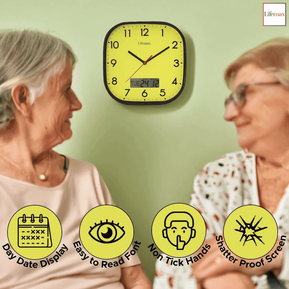 high contrast day and date wall clock features