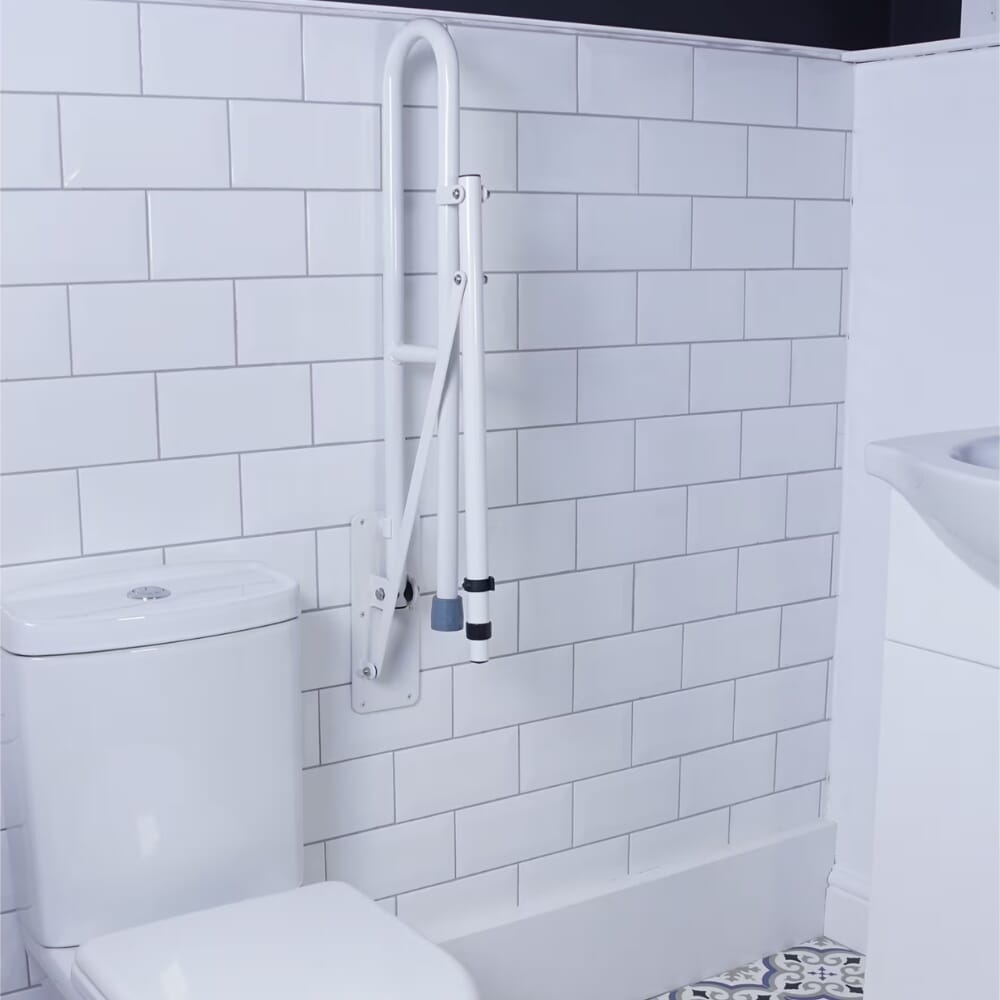hinged arm toilet support rail folded lifestyle