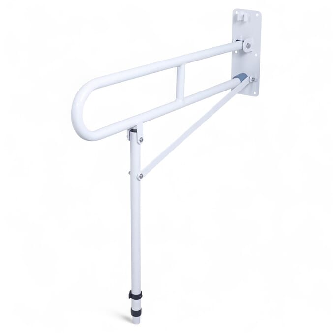 hinged arm toilet support rail