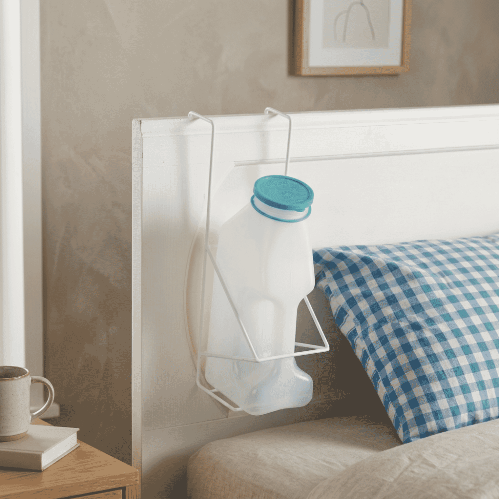 hooked urinal bottle holder lifestyle