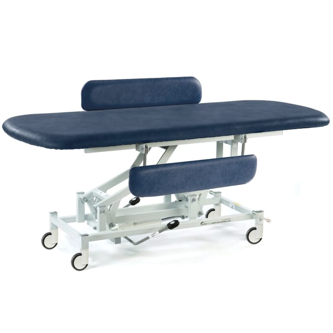hydraulic changing table with large wheels dark blue padded 1840mm