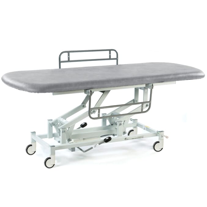 hydraulic changing table with large wheels light grey painted 1840mm