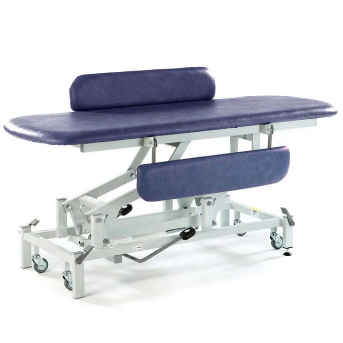 hydraulic changing table with retractable wheels dark blue with padded side rails 1520mm