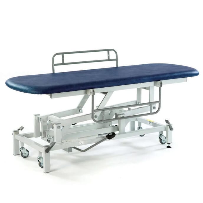 hydraulic changing table with retractable wheels dark blue with side rails