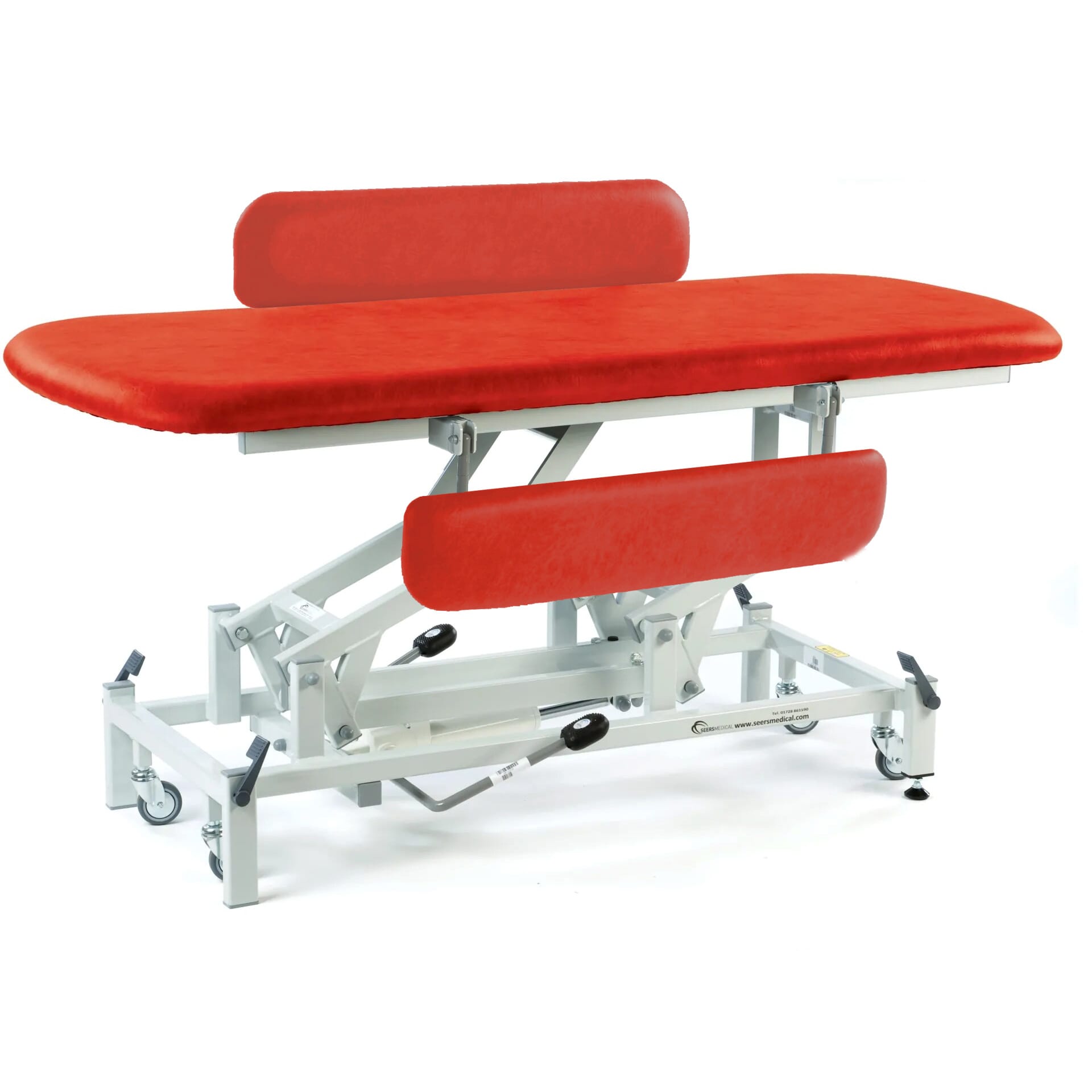 hydraulic height changing table with padded sides red