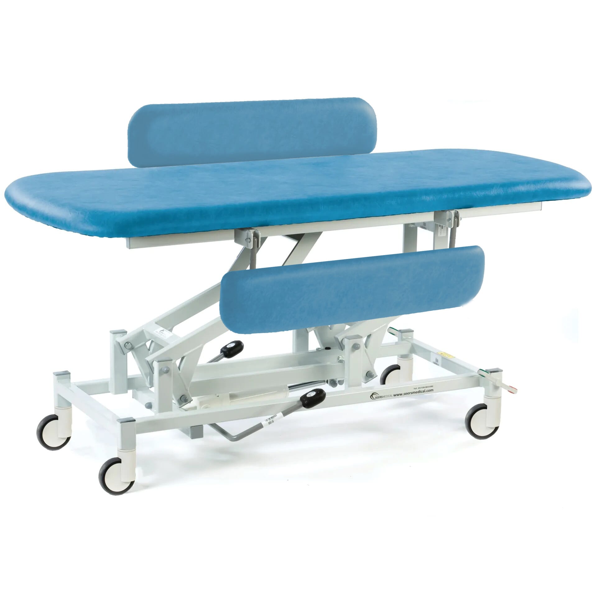 hydraulic therapy hygiene table with central locking wheels and padded side rails canard