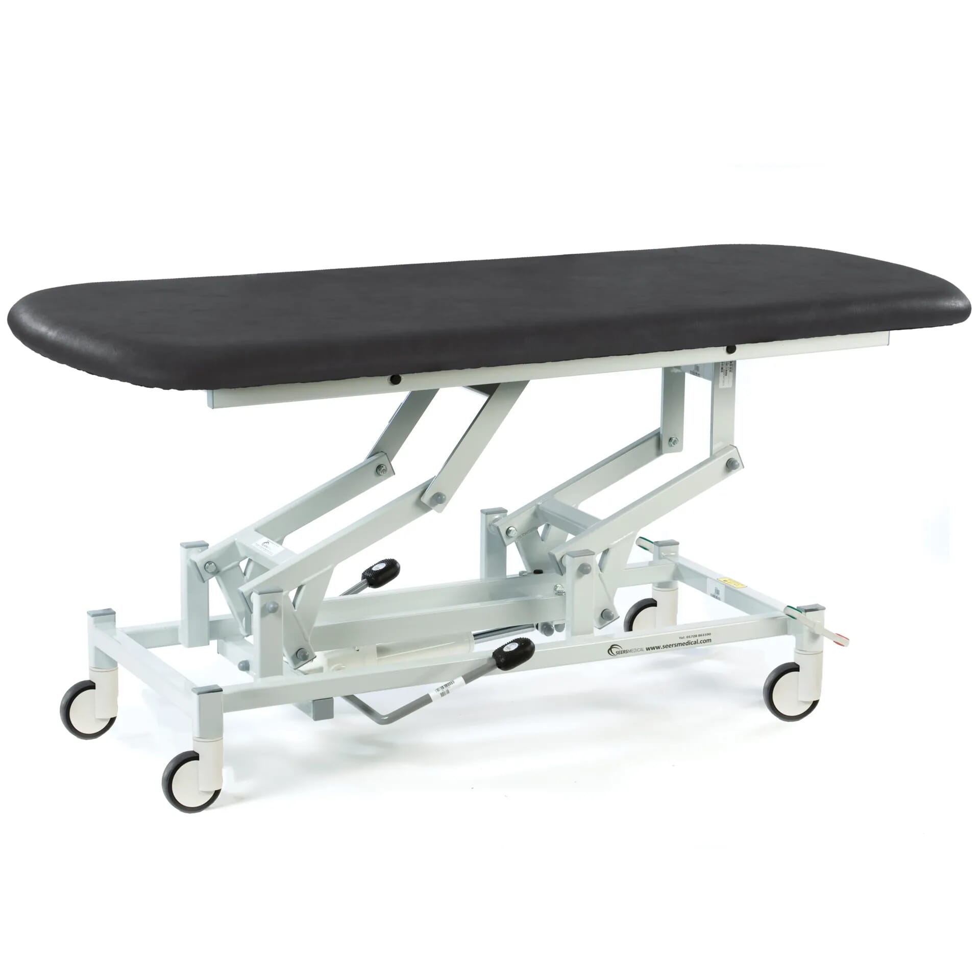 hydraulic therapy hygiene table with central locking wheels black