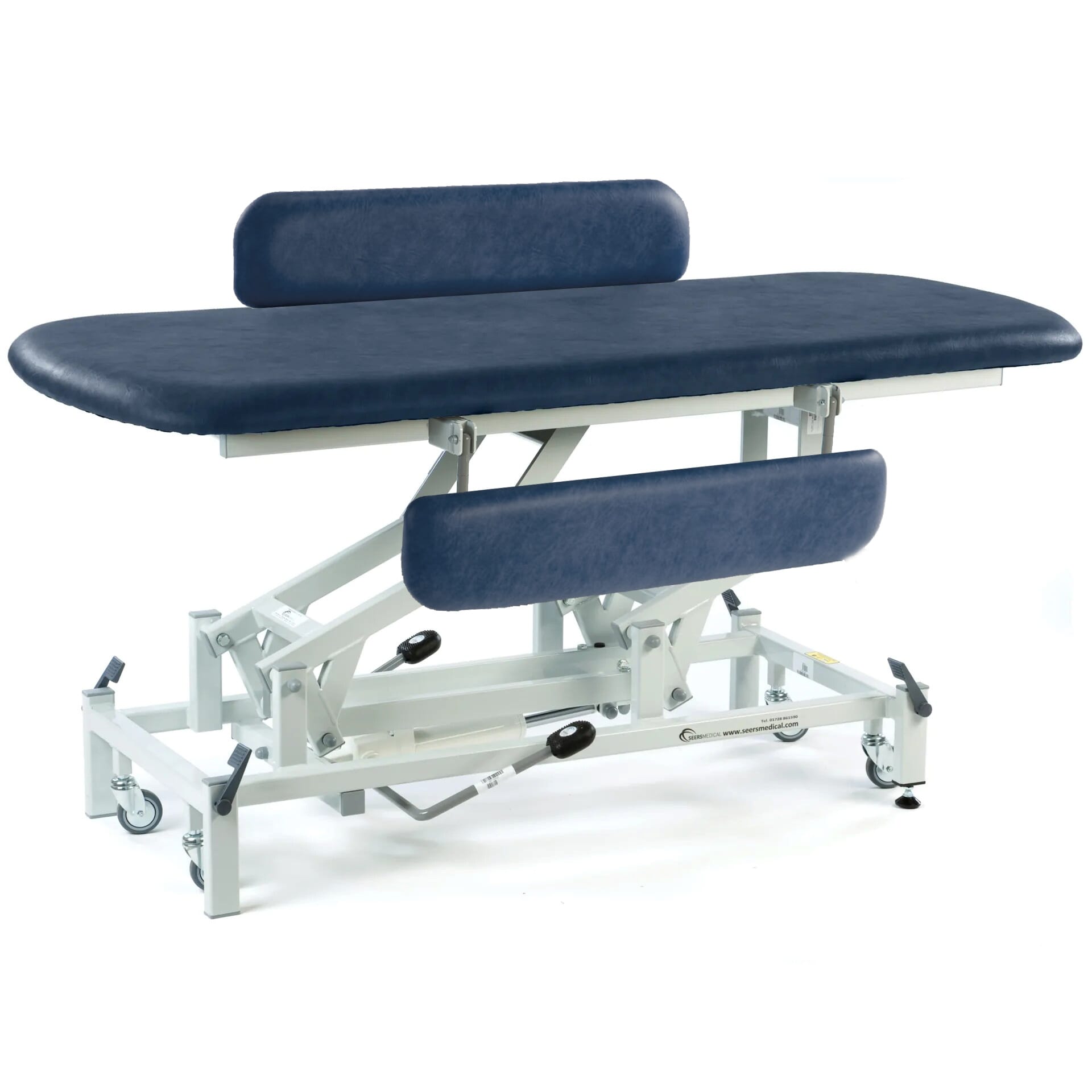 View Hydraulic Therapy Hygiene Table with Retractable Wheels and Padded Side Rails Dark Blue information