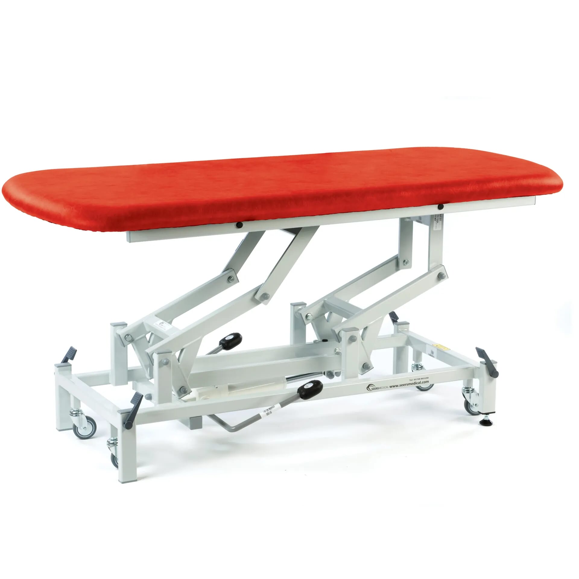 hydraulic therapy hygiene table with retractable wheels red