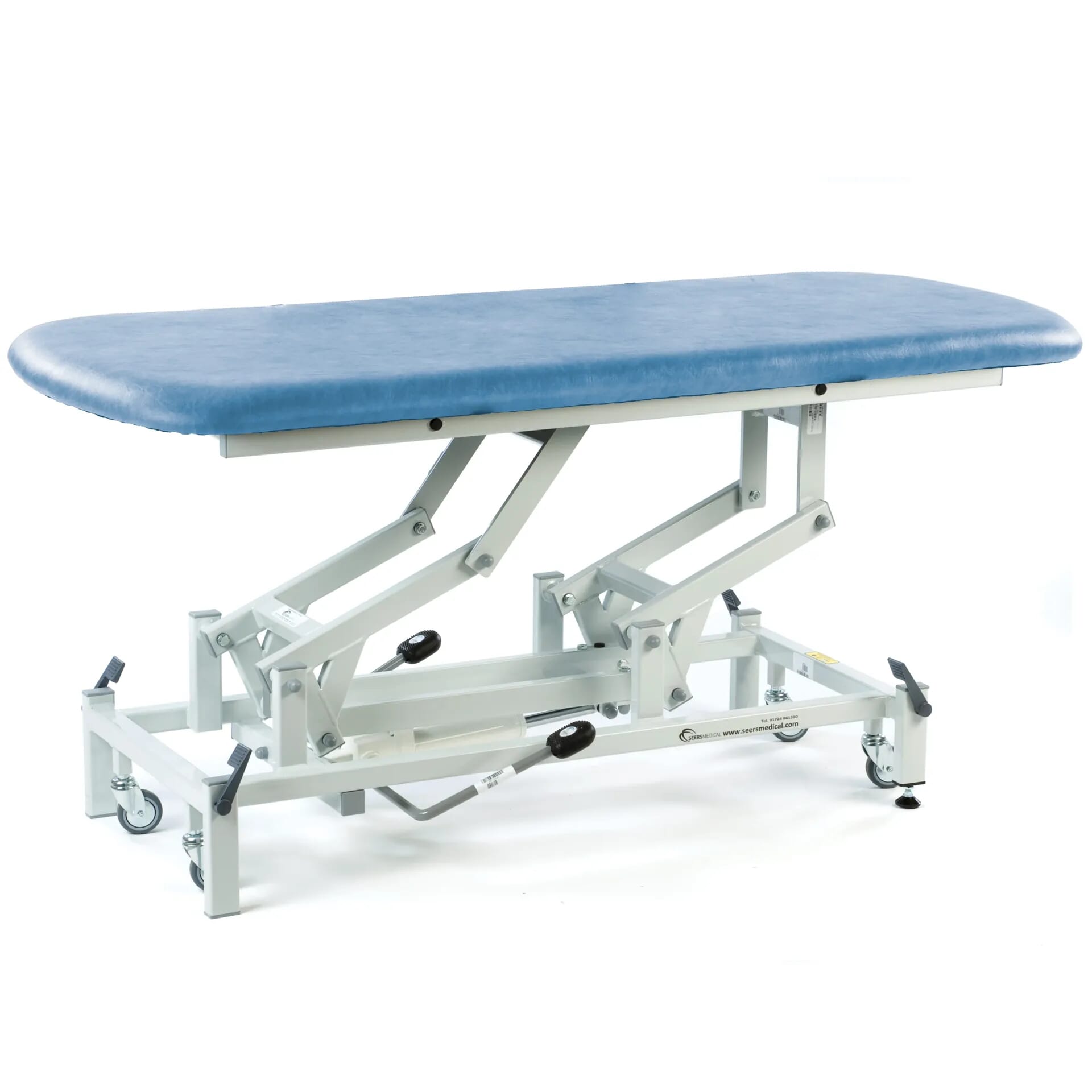 hydraulic therapy hygiene table with retractable wheels sky blue