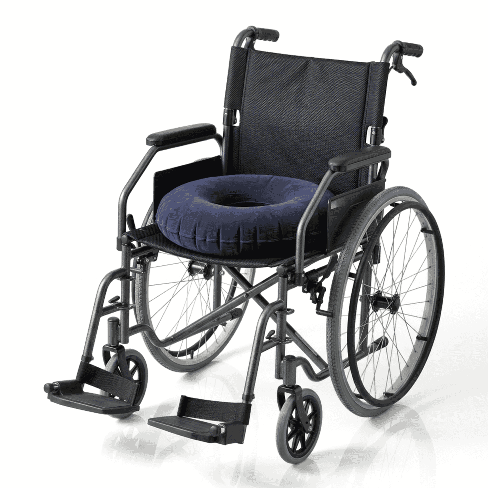inflatable ring wheelchair cushion on wheelchair