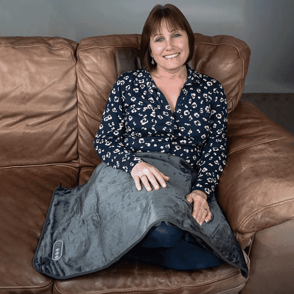 infrared heated lap blanket in use